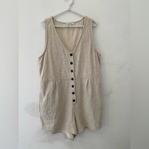 Madewell Tan Button-Front Jumpsuit v neck linen summer  rompers